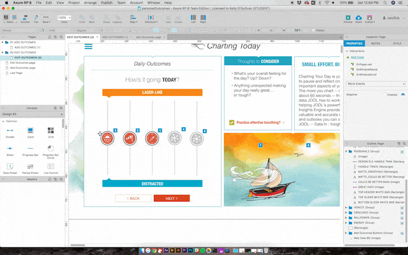 Axure prototype showing working sliders